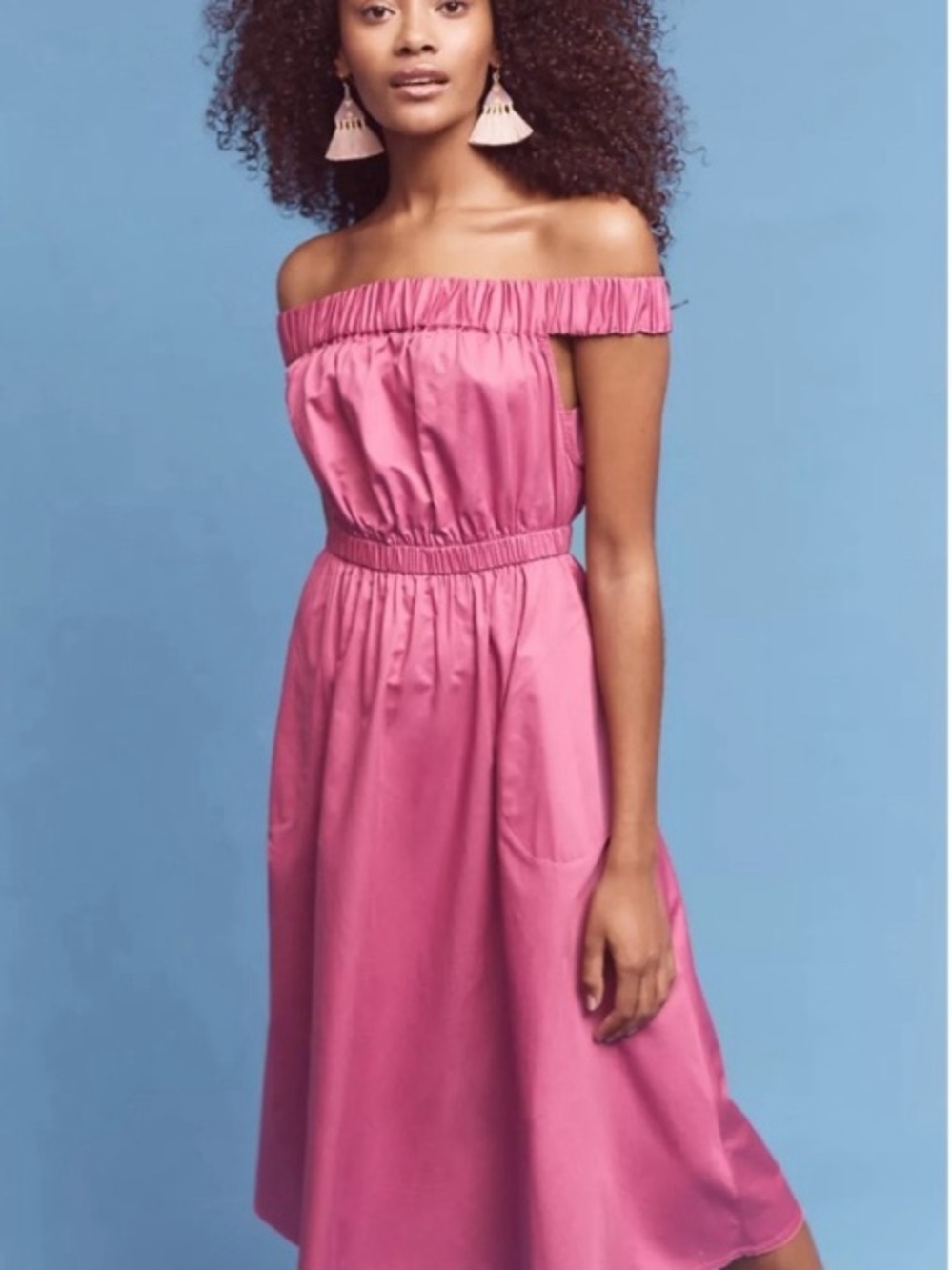 Maeve S Anthropologie NWOT cotton off the shoulder pink dress party cocktail
